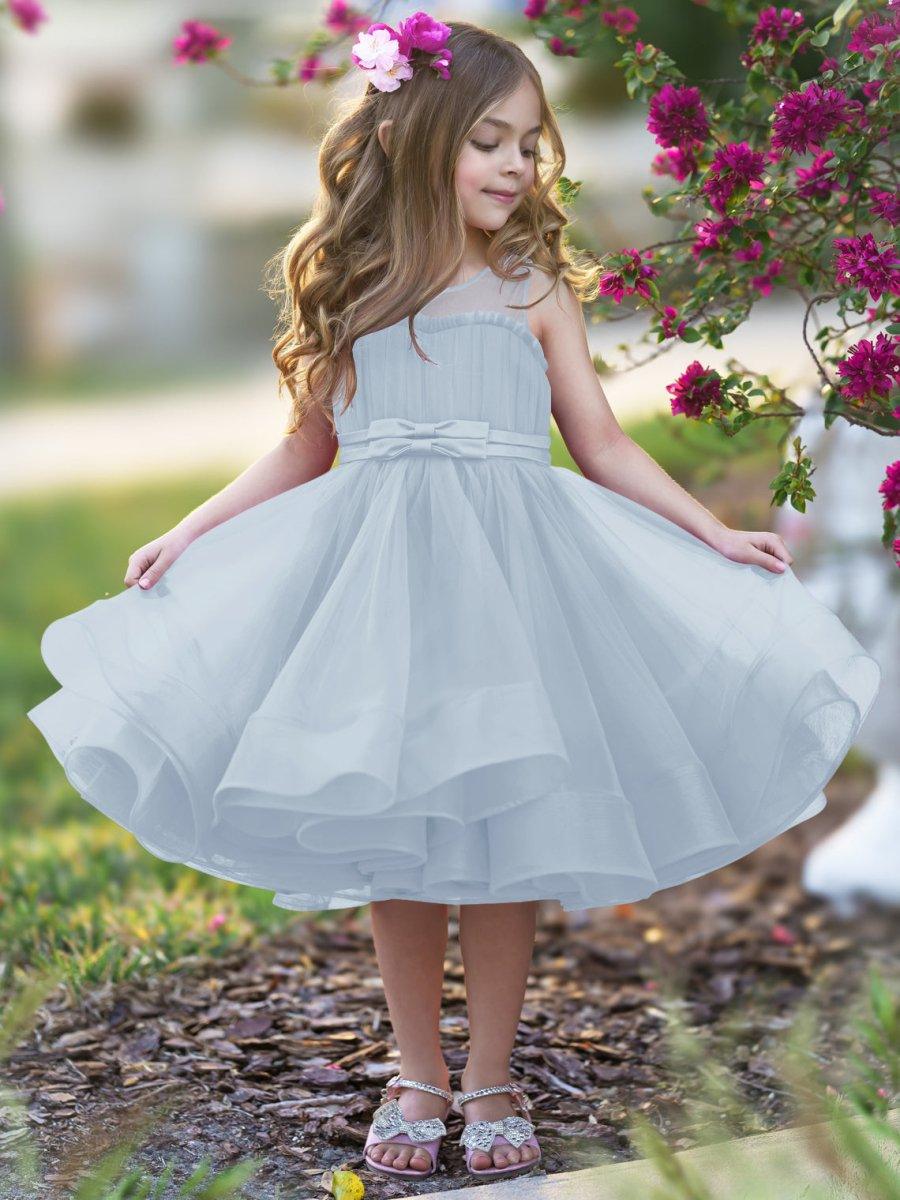 Princess Tulle Knee Length Flower Girl Dress With Bow And Scoop Neck - photo 1