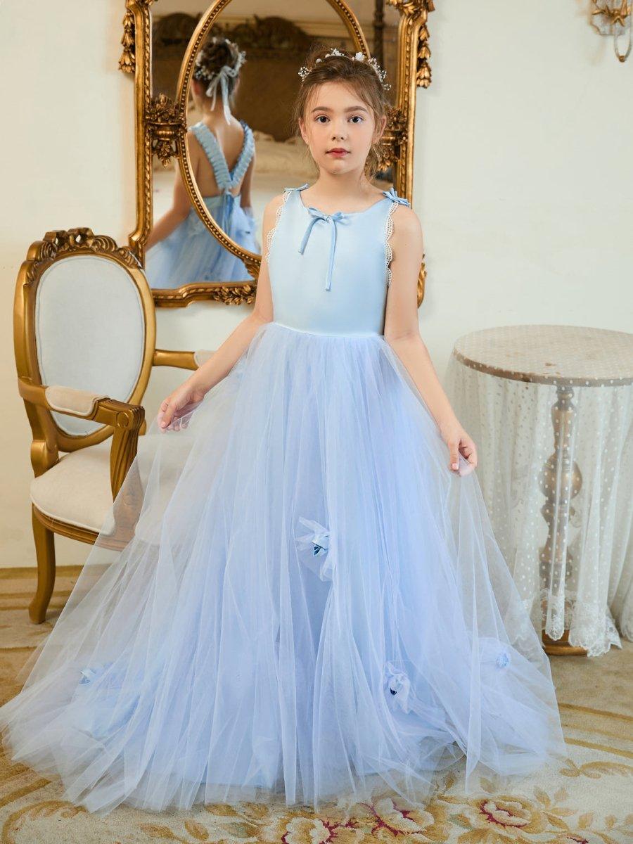 Blue Ball Gown Flower Girl Dress With Lace Appliques And Sweep Train - photo 3