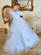 Blue Ball Gown Flower Girl Dress With Lace Appliques And Sweep Train - photo 5