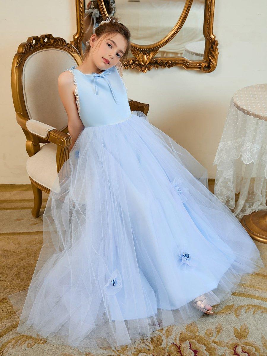 Blue Ball Gown Flower Girl Dress With Lace Appliques And Sweep Train - photo 5