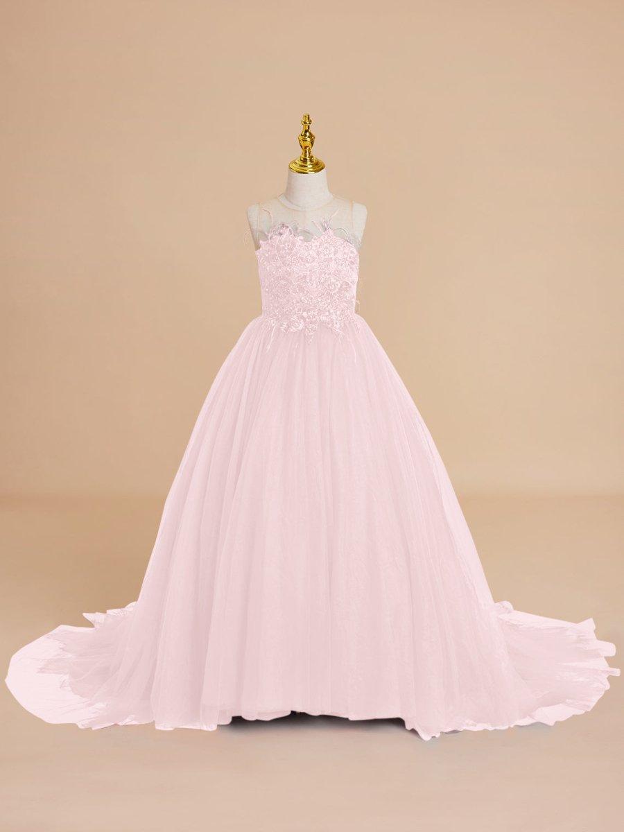 Sleeveless Beaded Tulle Ball Gown Sweep Train Flower Girl Dress Burgundy - photo 6
