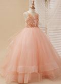 NumberSea - Ball - Gown/Princess Tulle Sweep Train Pink Flower Girl Dress