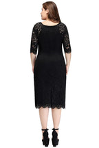 Robe de soirée noire en dentelle, longueur thé, coupe sirène, grande taille, avec manches