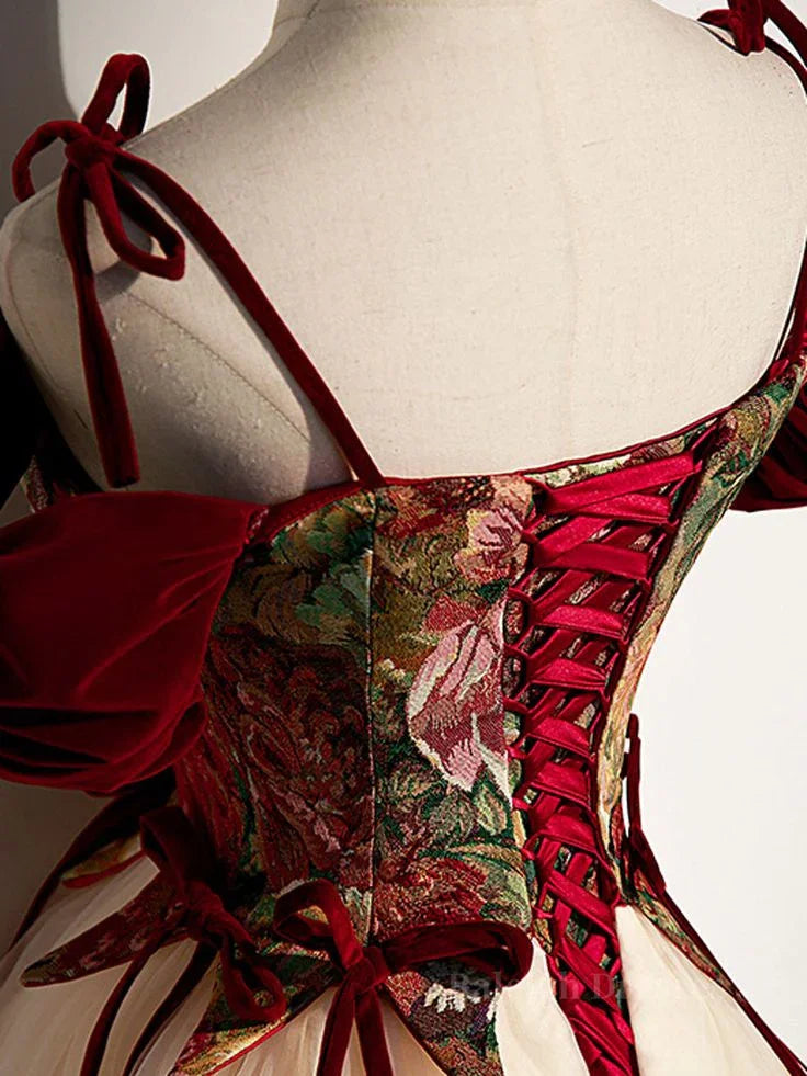 Vintage Tüll A-Linien Langes Ballkleid mit Spaghettiträgern Abendkleid Ballrobe Y7662