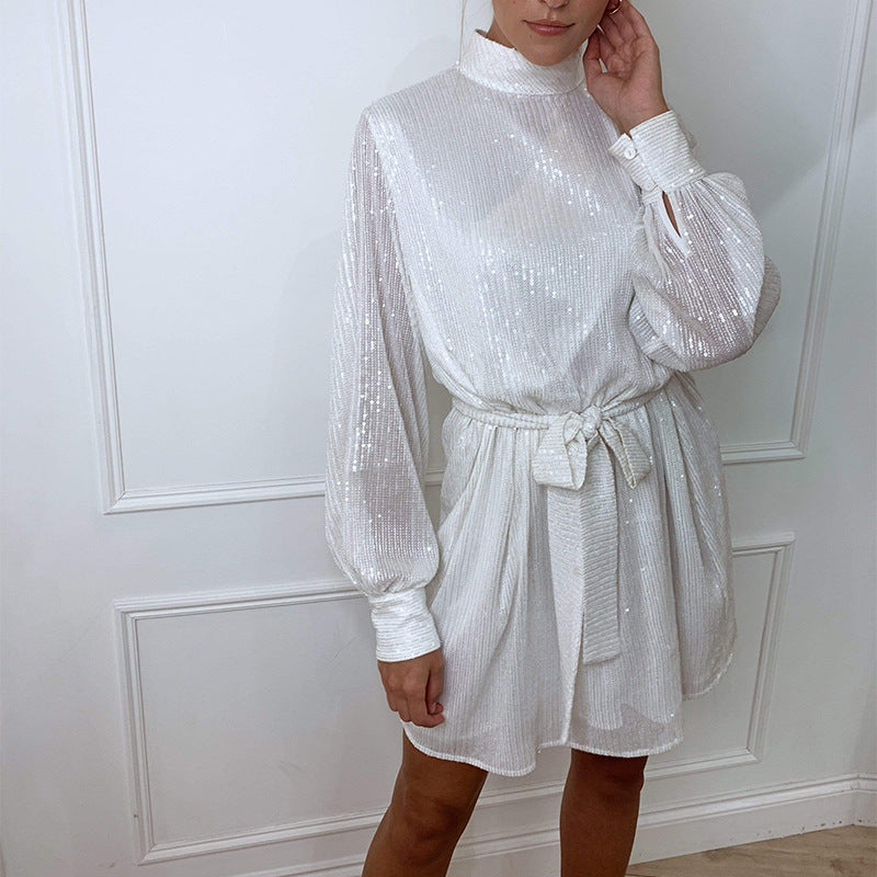 Women's Autumn Solid Color Sexy Evening Dress – Fashionable Sequ High Waist, High Class Elegant