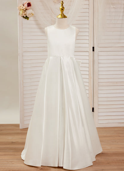 Robe de demoiselle d'honneur de première communion en satin et dentelle coupe A-line 