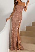 Elegantes, solides Patchwork-Abendkleid mit Reißverschluss und schulterfreiem Schnitt 