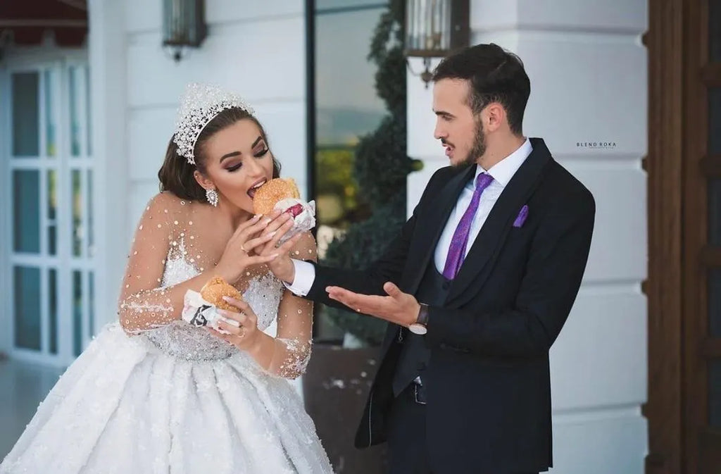 Simple Sweetheart Long Ball Gown Wedding Dress With Beaded Sleeves