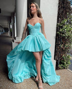 Robe de bal mignonne en satin à décolleté cœur, ourlet haut-bas, pour bal de fin d'année
