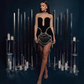 Robe de soirée bandage décolleté asymétrique avec strass élégante
