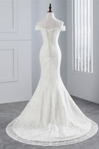 Off Shoulder Lace Mermaid Wedding Dress Floor Length Bridal Gown