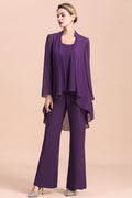BMbridal Affordable Straps Beading Grape Chiffon Mother of Bride Jumpsuit Online with Wrap