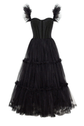 Abito da sera a linea A con corsetto e balze in tulle