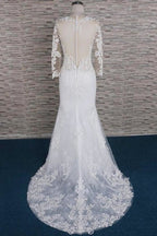 Applicazioni di Perline Abito da Sposa Elegante a Maniche Lunghe a Coda di Sirena