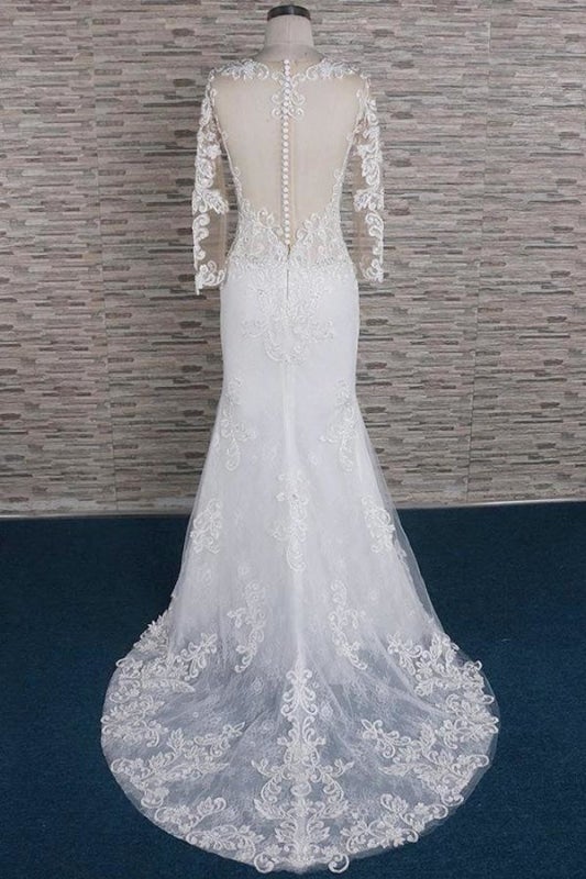 Appliques perlées Robes de mariée élégantes sirène à manches longues