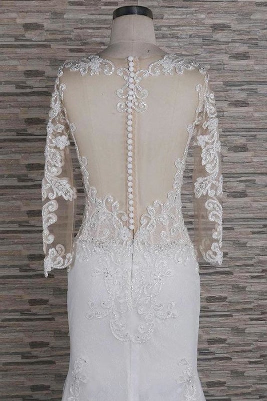 Applicazioni di Perline Abito da Sposa Elegante a Maniche Lunghe a Coda di Sirena