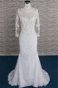 Applicazioni di Perline Abito da Sposa Elegante a Maniche Lunghe a Coda di Sirena
