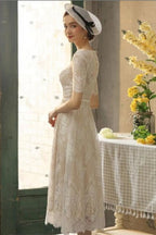 Beautiful A-line Lace Short Wedding Dresses With 3/4 Sleeves