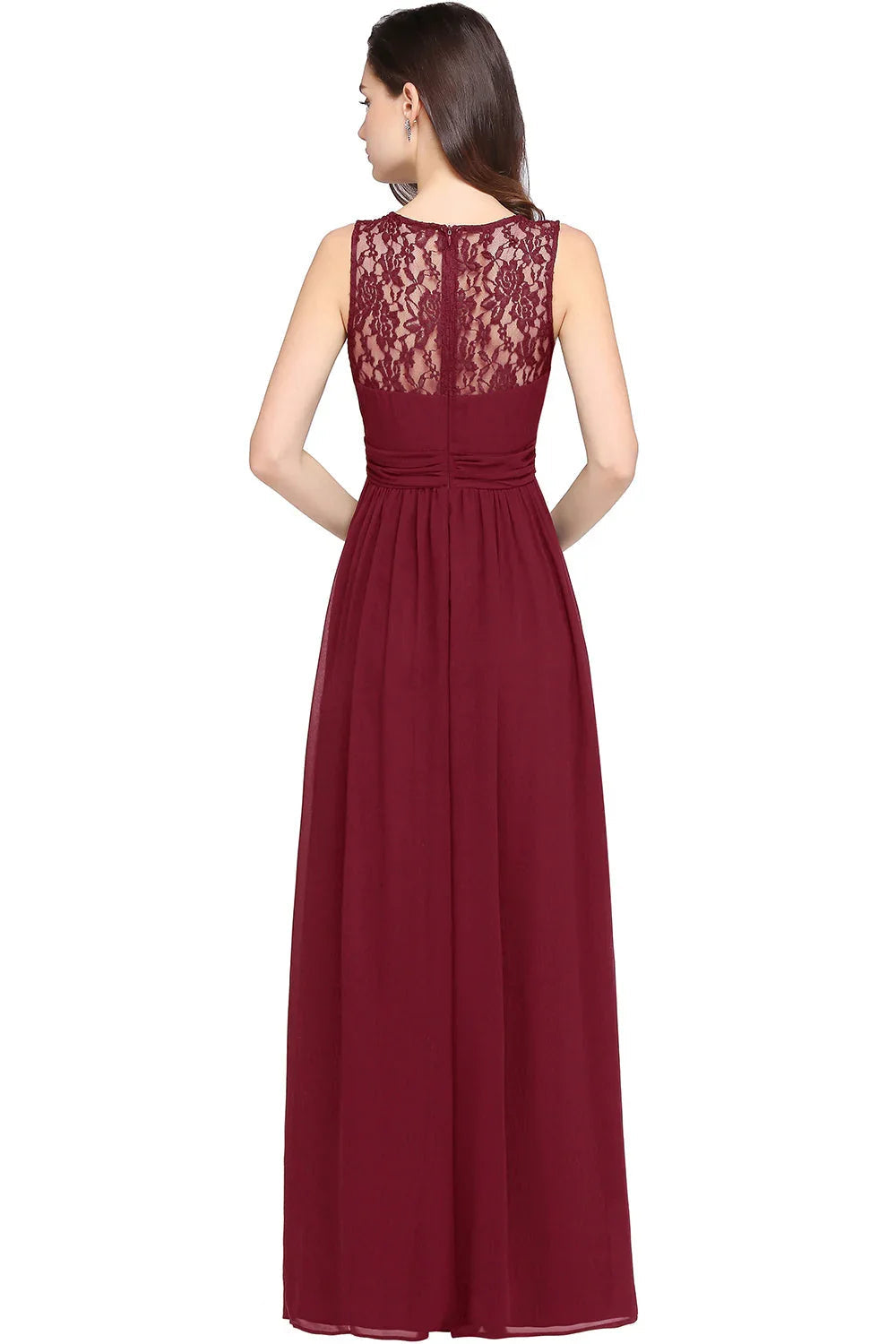 Bellissimi abiti da damigella d'onore in chiffon senza maniche con scollo a U e linea a trapezio