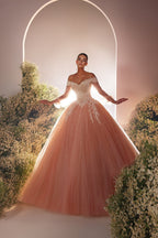 Bellissimo abito da sera a palloncino in tulle con pizzo, scollo a cuore, maniche lunghe e perline