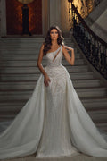 Mermaid Sequined Wedding Gown With Lace Details Floor Length Sleeveless