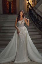 Mermaid Sequined Wedding Gown With Lace Details Floor Length Sleeveless
