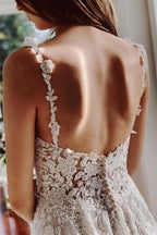 Beautiful Ivory A-Line Lace Wedding Dresses With Slit