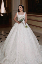 Elegant Long Ivory A Line Sleeveless Wedding Dress With Beaded Lace