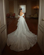 Mermaid Off The Shoulder Sequined Long Sleeveless Wedding Dress