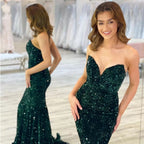 Bellissimo Abito da Sera Lungo a Sirena Senza Maniche con Paillettes