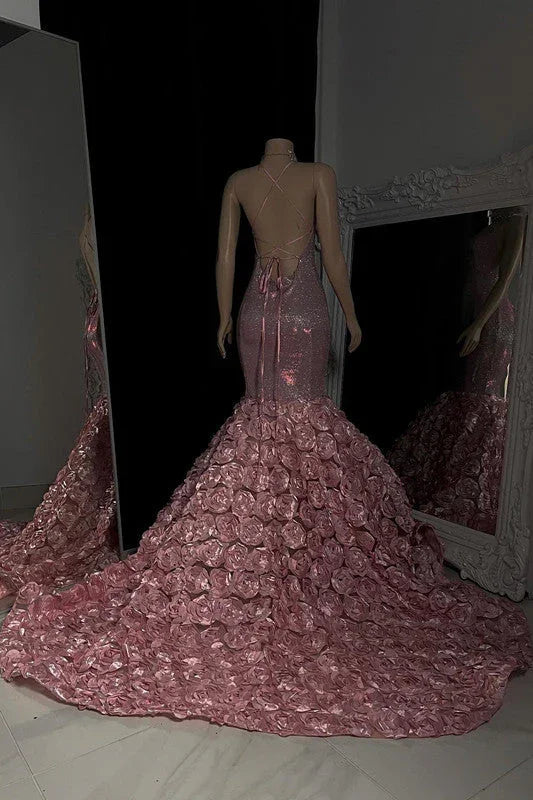 Belle robe de bal longue sirène sans manches à fines bretelles