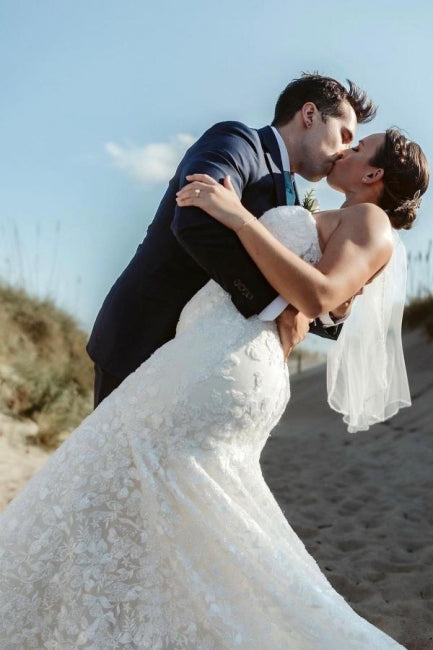 Wunderschöne lange ärmellose Meerjungfrau-Brautkleider mit Spitze