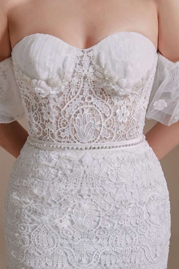 Magnifiques robes de mariée longues sirène à décolleté cœur en dentelle avec manches amovibles