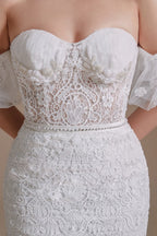 Magnifiques robes de mariée longues sirène à décolleté cœur en dentelle avec manches amovibles