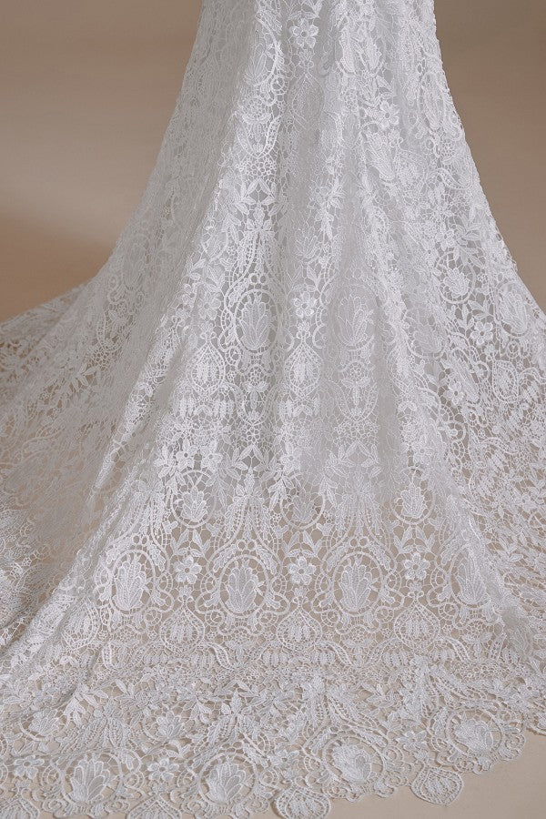 Magnifiques robes de mariée longues sirène à décolleté cœur en dentelle avec manches amovibles