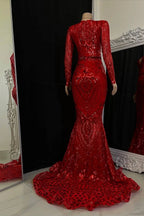 Belle robe de bal longue sirène à col en V avec manches longues