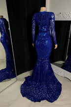 Belle robe de bal longue sirène à col en V avec manches longues
