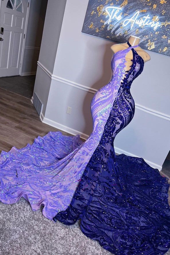 Vestido de Baile Comprido Sem Mangas com Mistura de Cores em Estilo Sereia