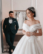 Elegant Long White A Line Off The Shoulder Sleeveless Wedding Dress With Lace