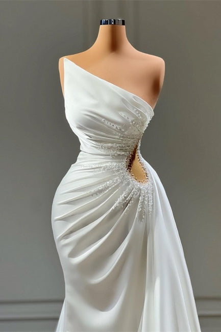 Bellissimi abiti da sposa lunghi bianchi a linea ad A senza maniche con perline