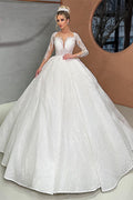 Bellissimo abito da sposa lungo bianco a cuore con applicazioni ricamate