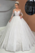 Bellissimo Abito da Sposa Lungo Bianco a Cuore con Gonna a Palloncino
