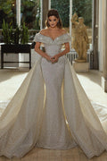 Magnifique robe de mariée à panneau portrait sirène avec perles