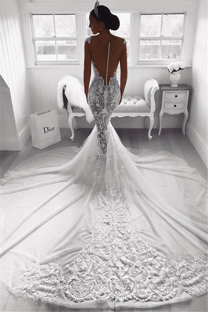 Hermoso vestido de novia con tirantes de sirena, tul transparente, sin mangas, apliques, ropa de novia
