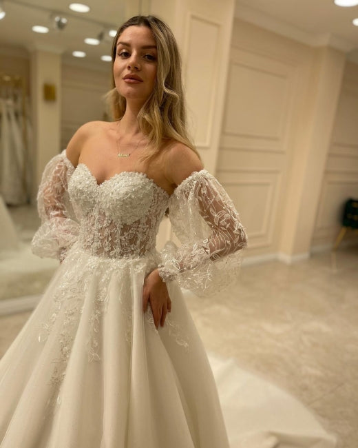 Beautiful Off-the-shoulder A-Line Wedding Dresses with Lace