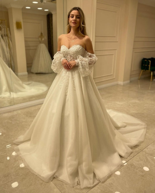 Beautiful Off-the-shoulder A-Line Wedding Dresses with Lace