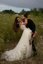 Beautiful Off-the-shoulder Sleeveless Column Floor-Length Tulle Wedding Dresses