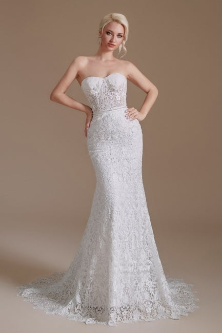 Hermosos vestidos de novia de encaje hasta el suelo, sin mangas, estilo sirena, con hombros descubiertos y apliques 