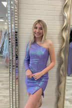 Beautiful One Shoulder Long sleeve Sequined Homecoming Dress