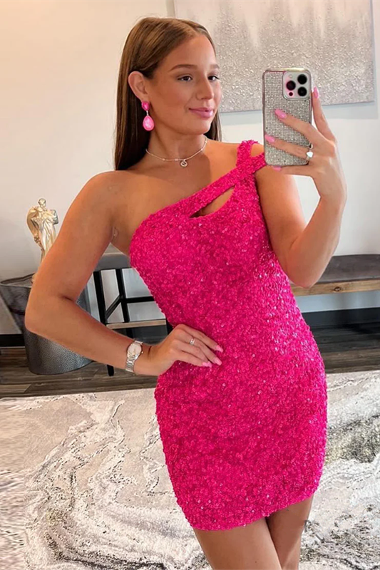 Beautiful One Shoulder Sequined Sleeveless Short Homecoming Dresses